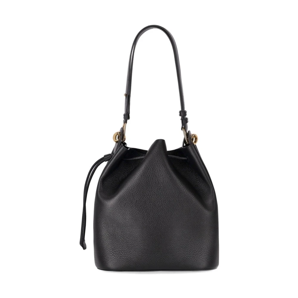 Furla Zwarte Gehamerd Leren Bucket Tas Black Dames
