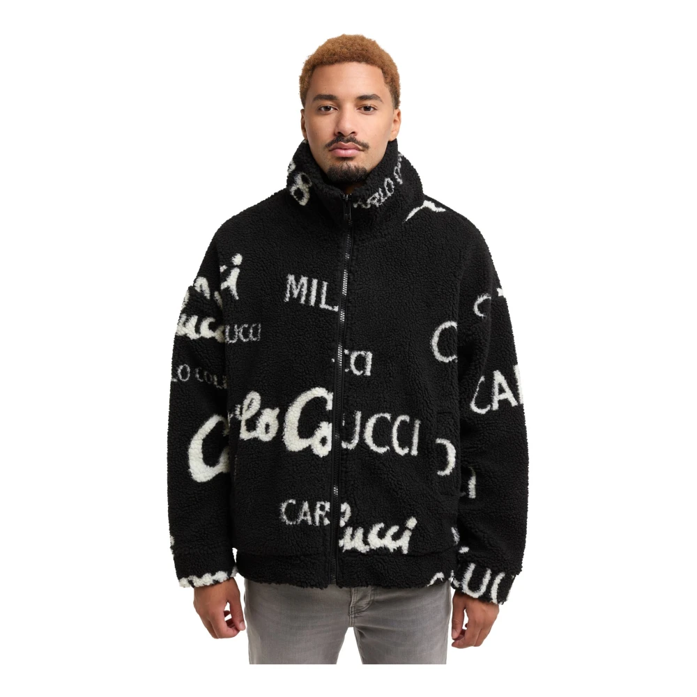 carlo colucci Teddy Fleece Jack met Merklogo's Black Heren