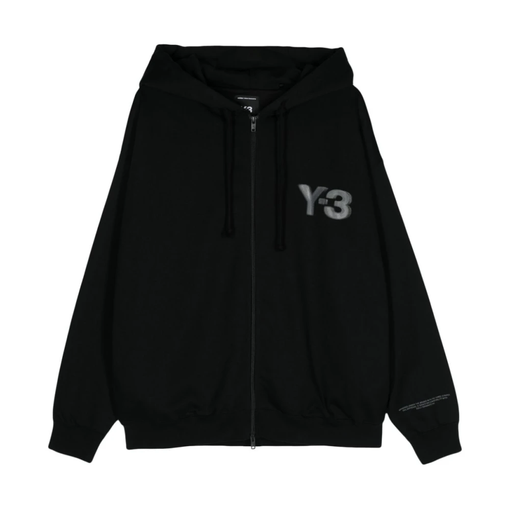 Y-3 Zwarte Logo Zip Hoodie Black Heren