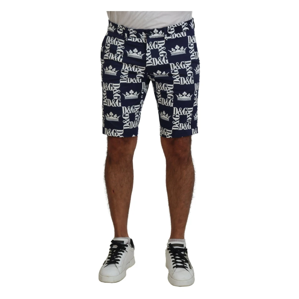 Dolce & Gabbana Kroonprint Casual Chino Shorts Blue Heren