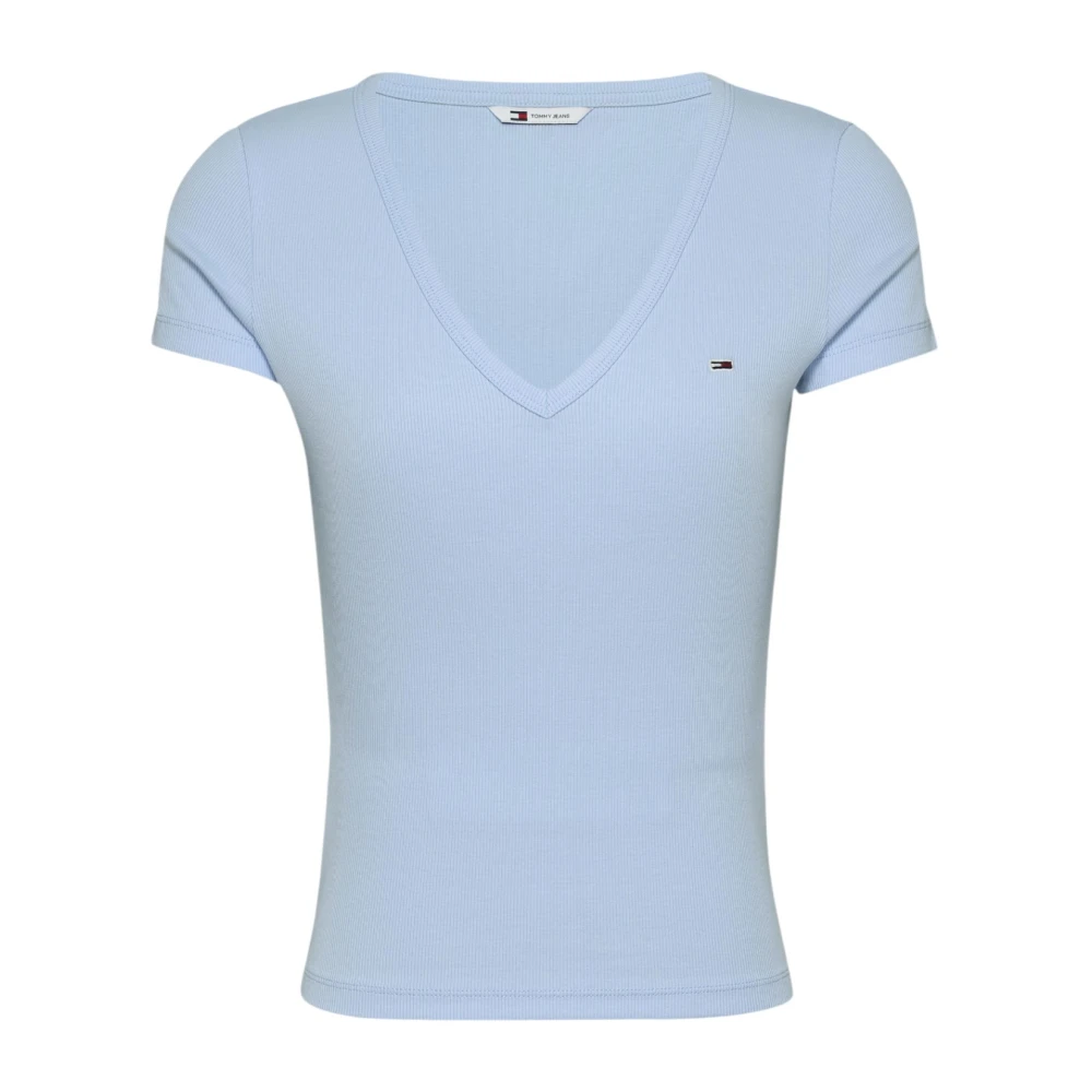 Tommy Jeans Lichtblauw V-hals T-shirt Blue Dames