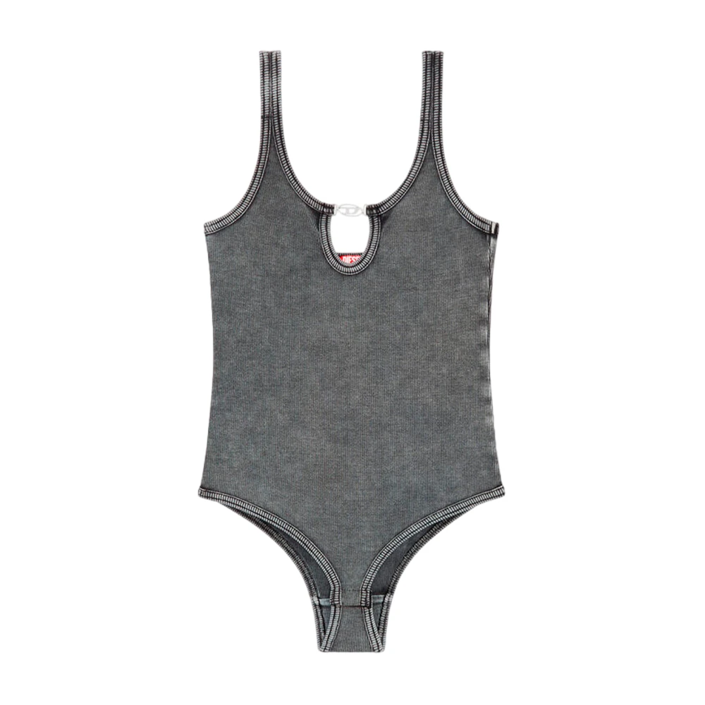 Diesel Geribbelde tanktop met ovale metalen plaat Gray Dames