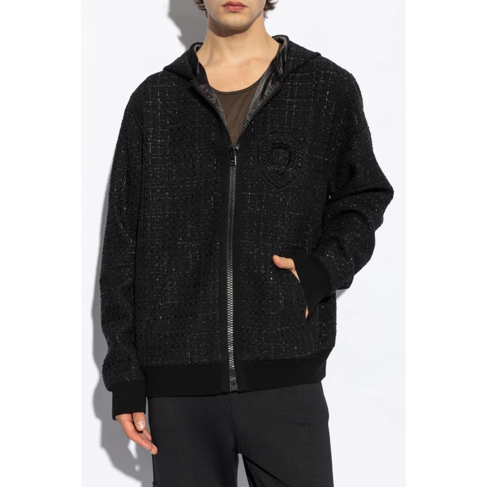 Balmain Tweed Sweatshirt Black Heren