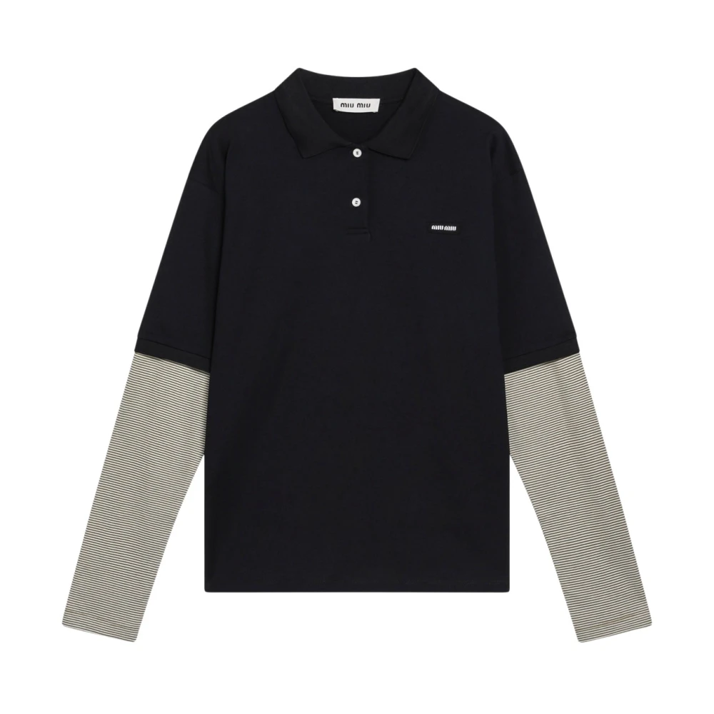 Miu Miu Women's Blue /Olive Cotton Jersey Polo Shirt - Image 3