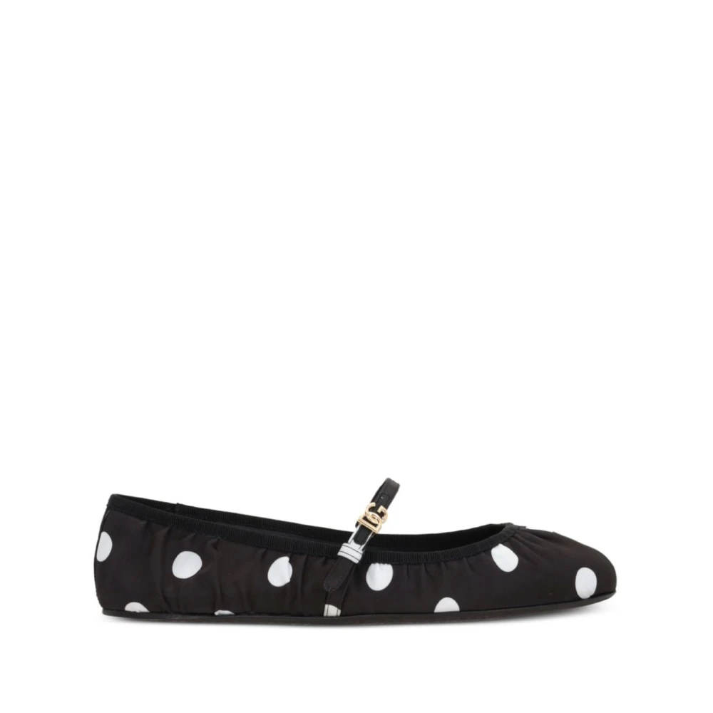 Dolce & Gabbana Polka Dot Läder Platta Skor Black, Dam