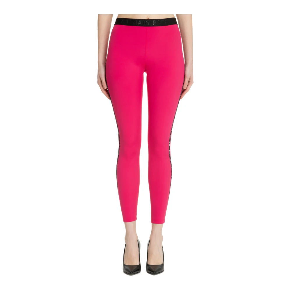 Balmain Effen Logo Leggings Elastische Taille Pink Dames