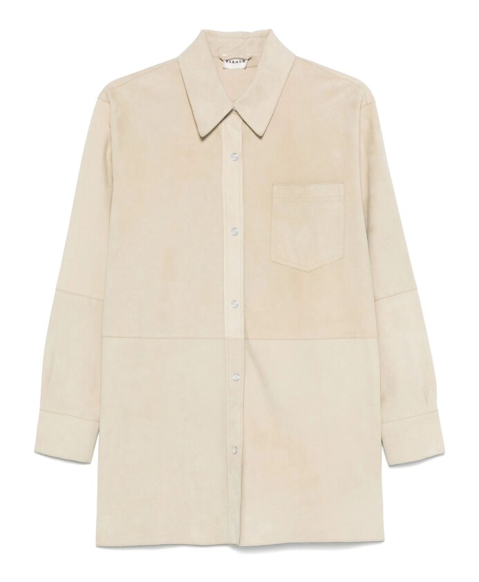 chemise-en-cuir-beige-a-boutons