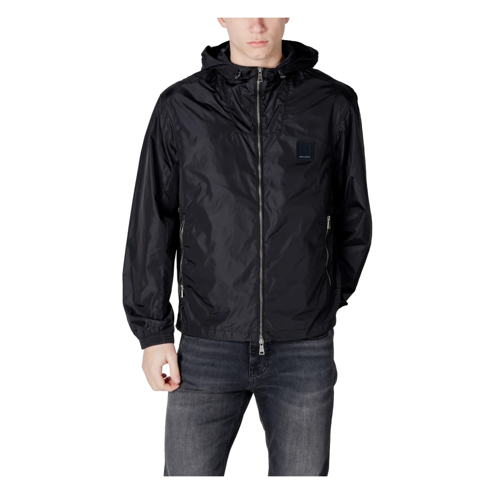Armani Exchange Herr Svart Jackor L, Dragkedja Huva Jacka Med Fickor