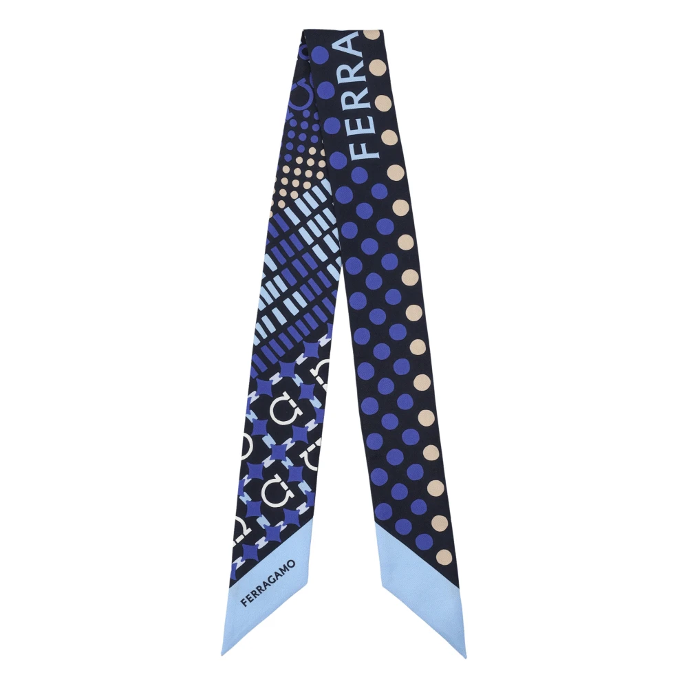 Salvatore Ferragamo Zijden Polka Dot Geometrische Sjaal Blue Dames