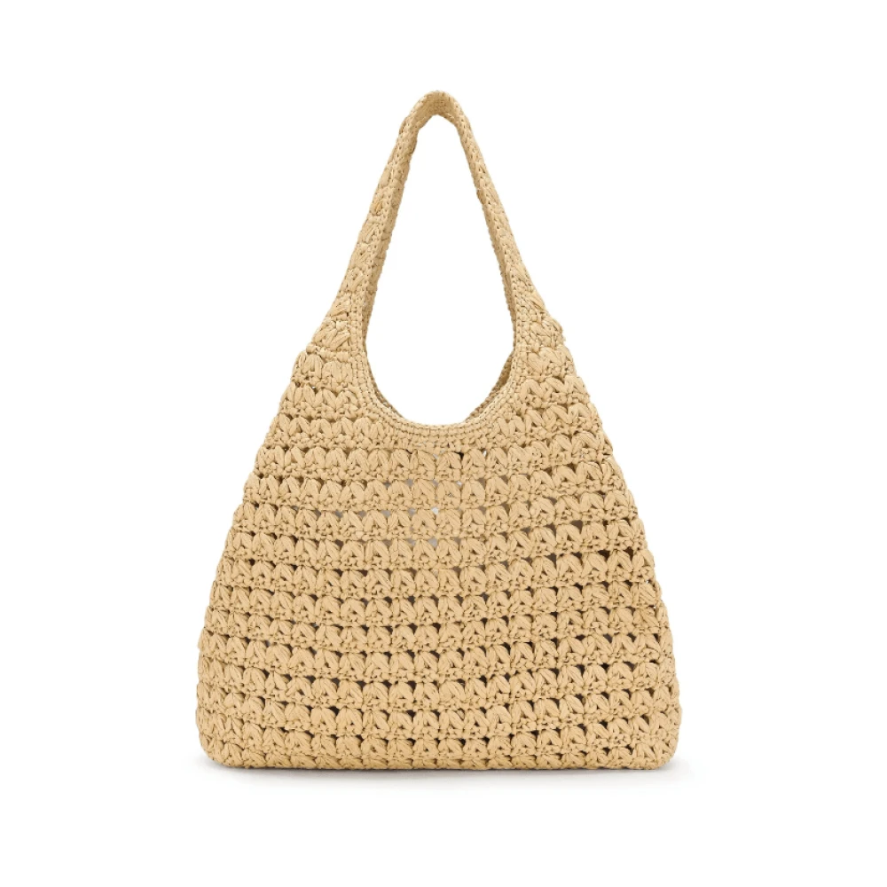 Dolce & Gabbana Raffia Tote Tas met Appliqué Logo Beige Dames