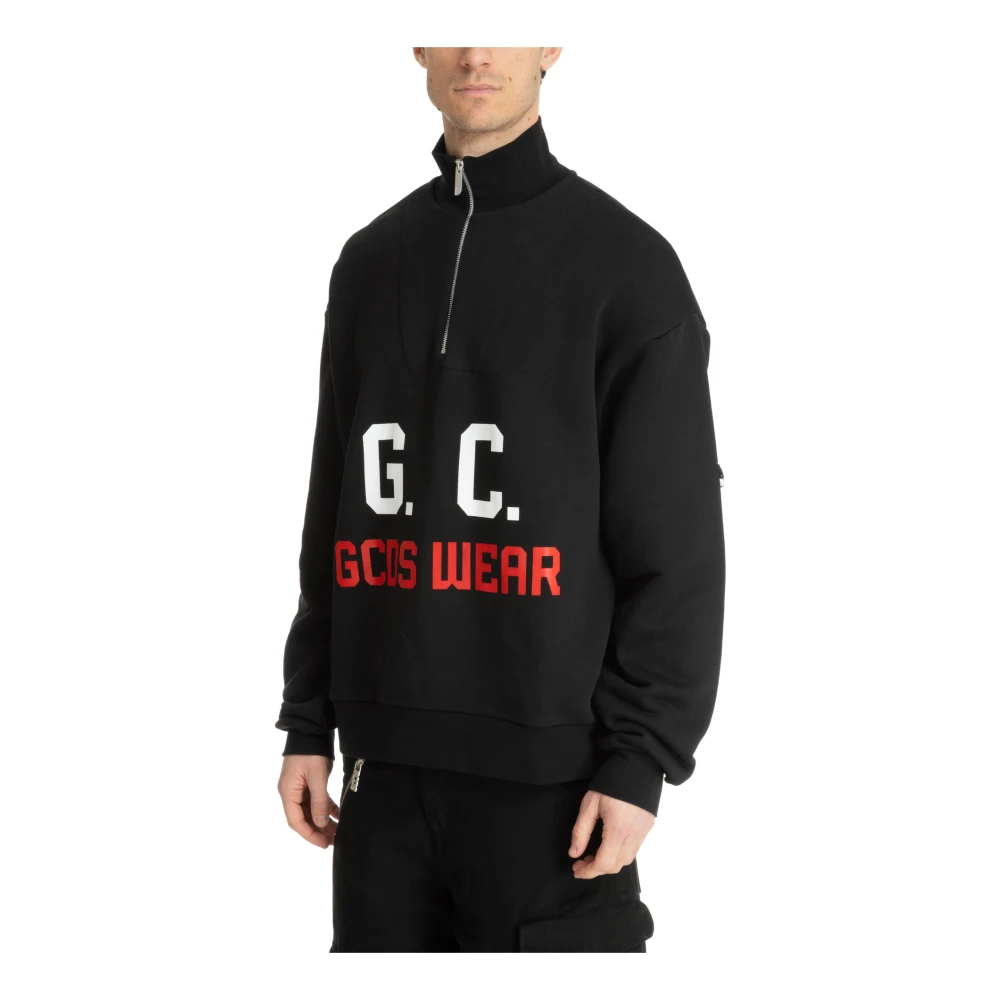Gcds Gebloemde Sweatshirt met Rits en Logo Black Heren