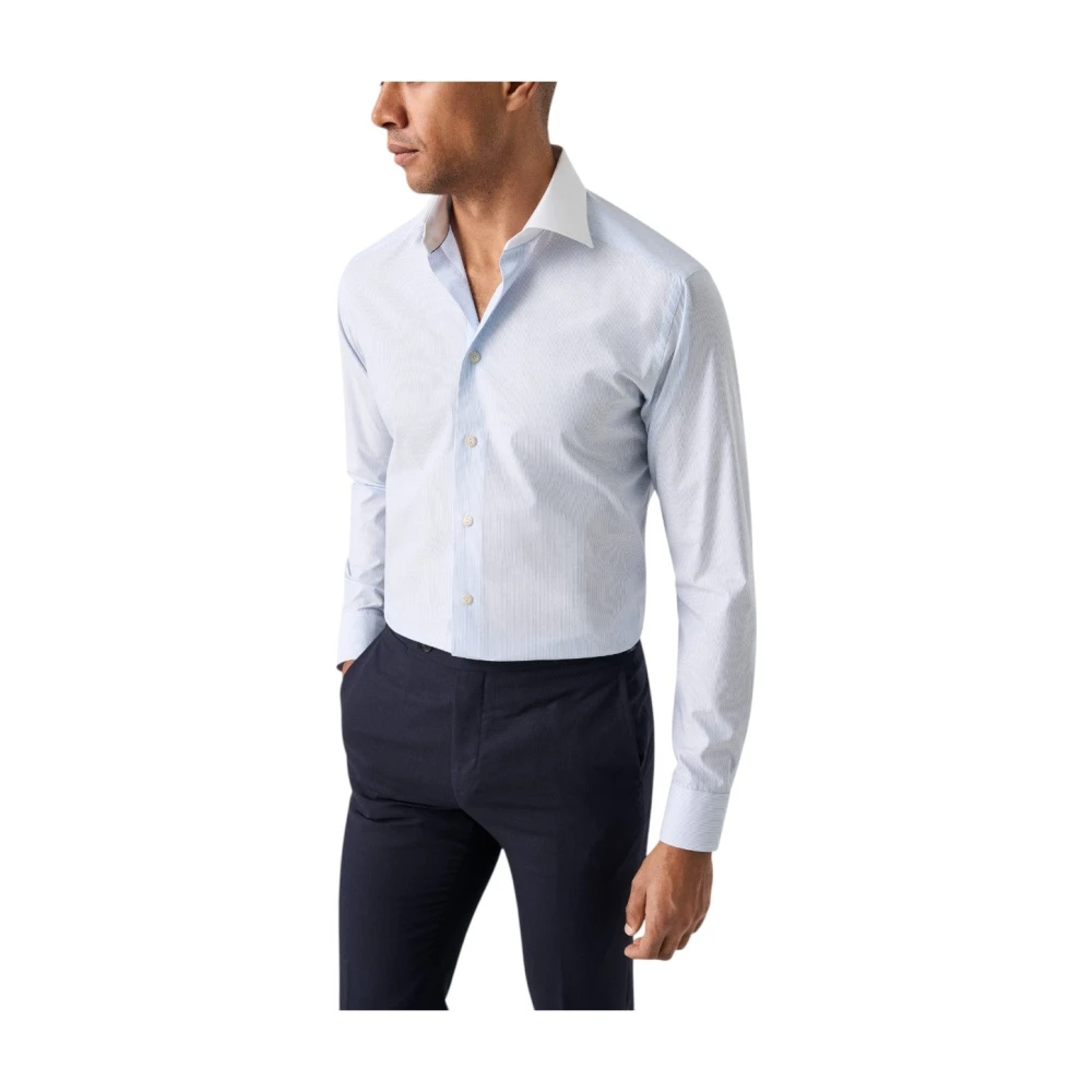 Eton Slim Fit Katoenen Overhemd met Witte Kraag Blue Heren