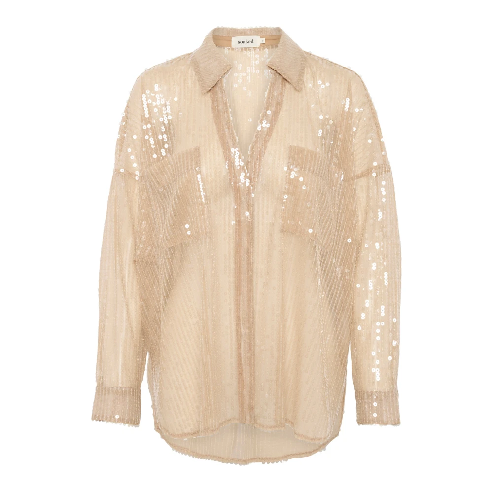 Soaked in Luxury Groene Paillet Blouse Beige Dames