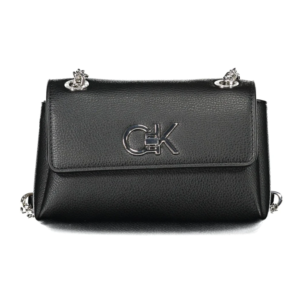 Calvin Klein Zwarte Handtas met Kettinghengsels en Meerdere Compartimenten Black Dames