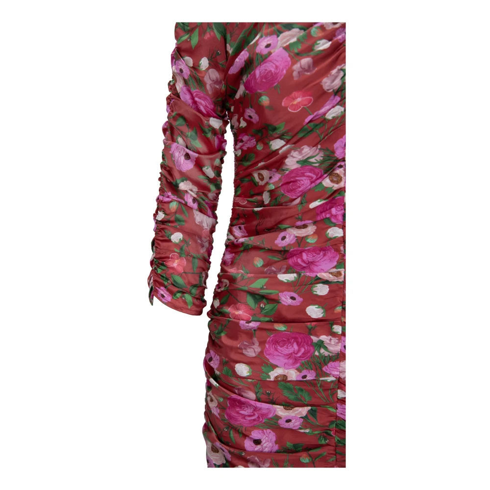 Elisabetta Franchi Zijden jurk met bloemenmotief en gerimpeld patroon Red Dames