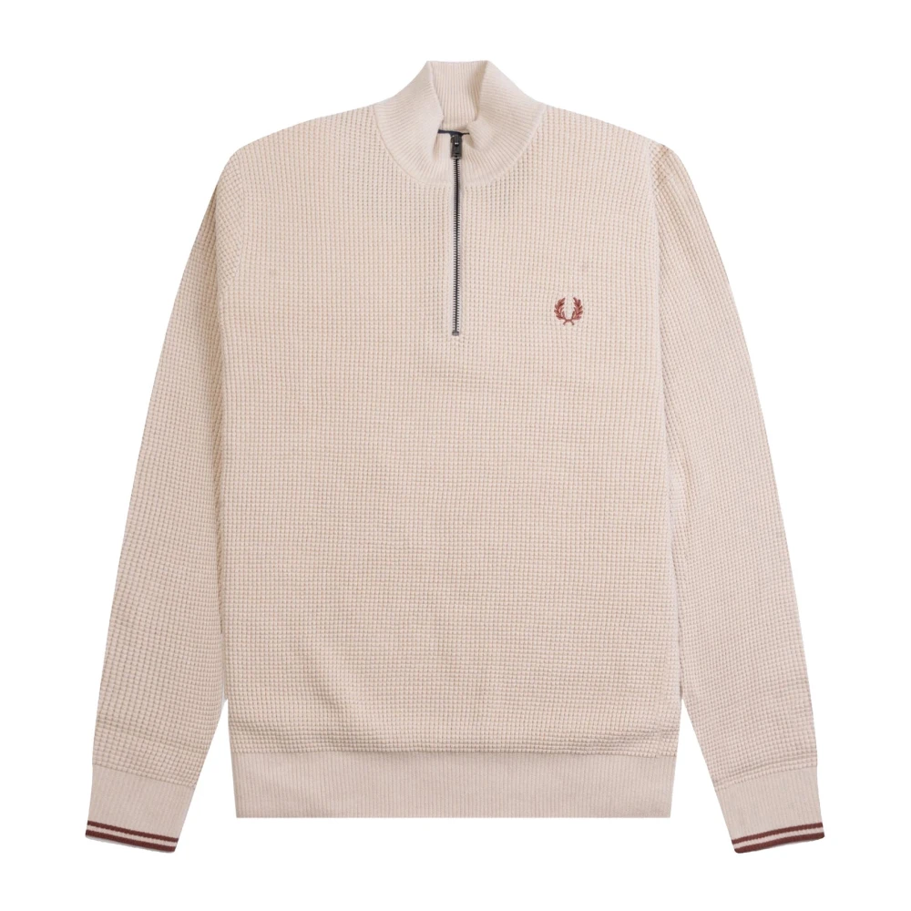 Fred Perry Heren Honingraat Half Zip Trui Beige Heren