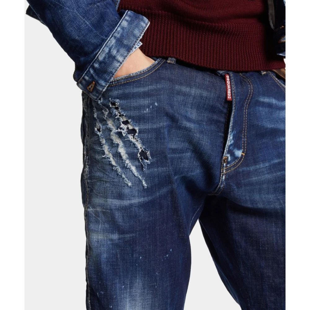 Dsquared2 Gescheurde Straight Leg Jeans Blue Heren