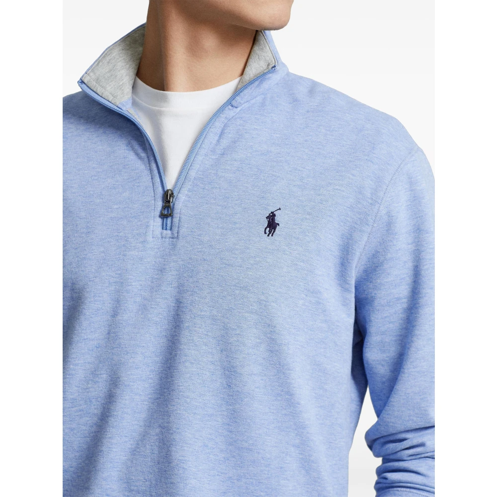 Polo Ralph Lauren Katoenen Half-Zip Gebreide Kleding met Geborduurd Logo Blue Heren