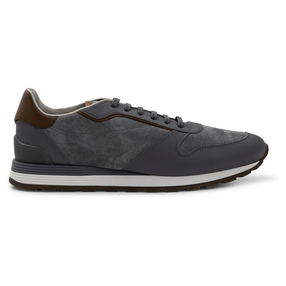 Brunello Cucinelli Stijlvolle grijze leren sneakers Heren Schoenen Grijs
