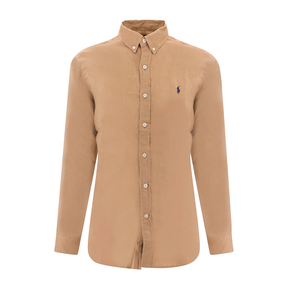 Polo Ralph Lauren Slim Fit Linnen Overhemd met Logo Borduursel Beige Heren