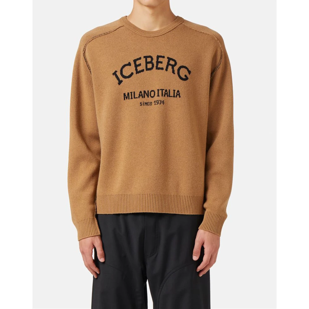 Iceberg Trui met ronde hals en logo Brown Heren