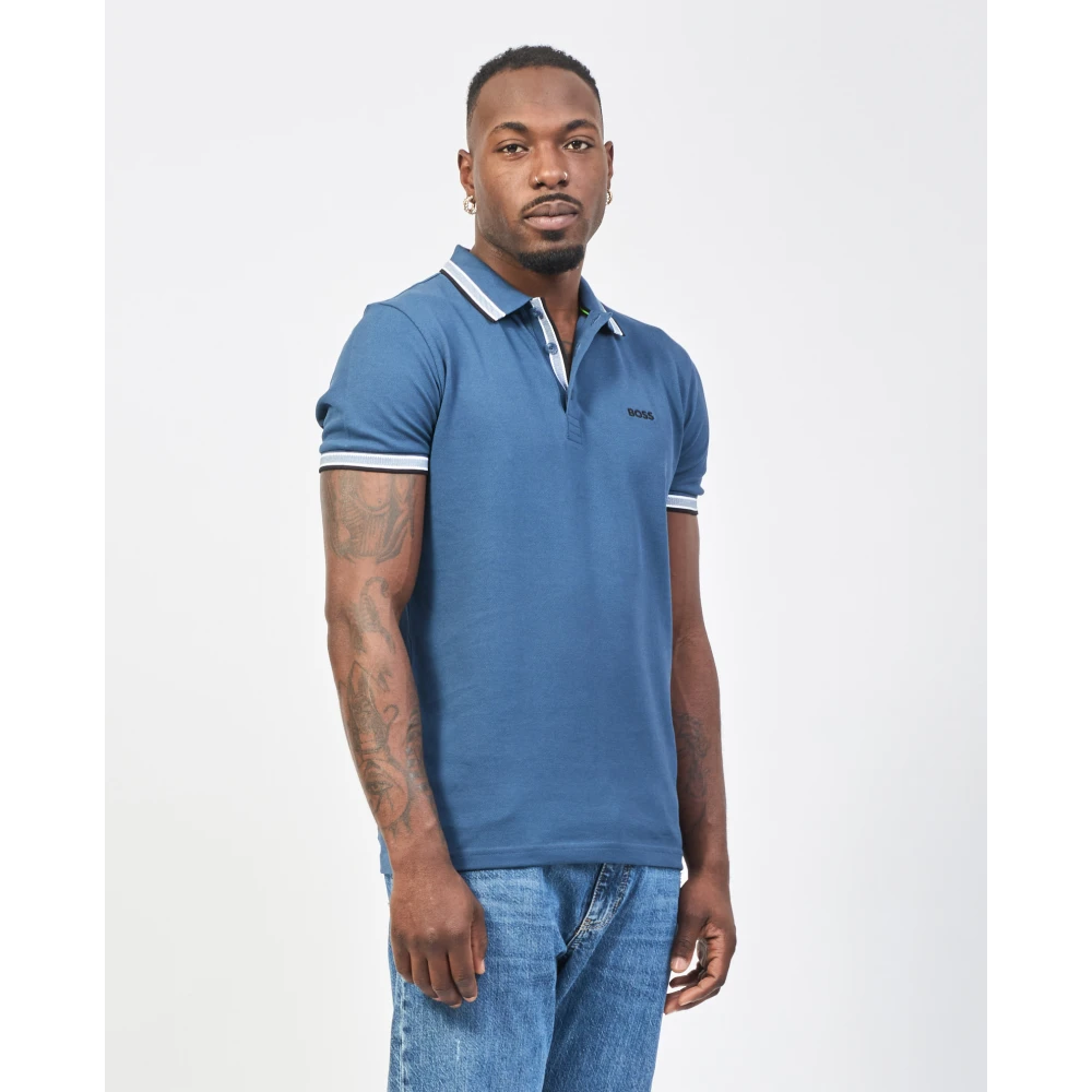 Hugo Boss Blauw Poloshirt met Contrastdetails Blue Heren