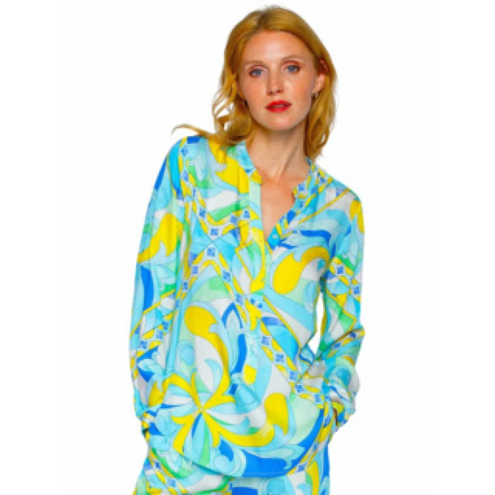 Emily Van den Bergh Gele blouse met blauwe sjaal Multicolor Dames