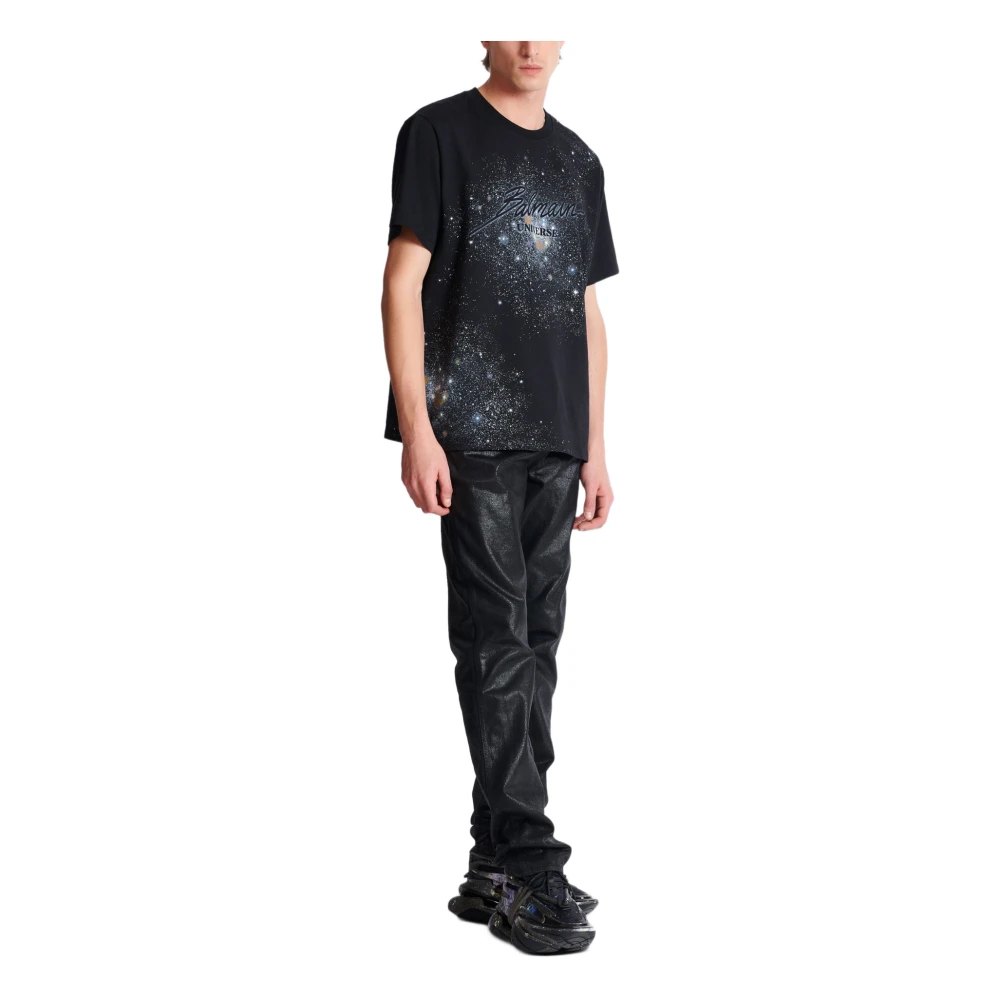 Balmain Gedrukt Univere-logo en teer T-shirt Black Heren