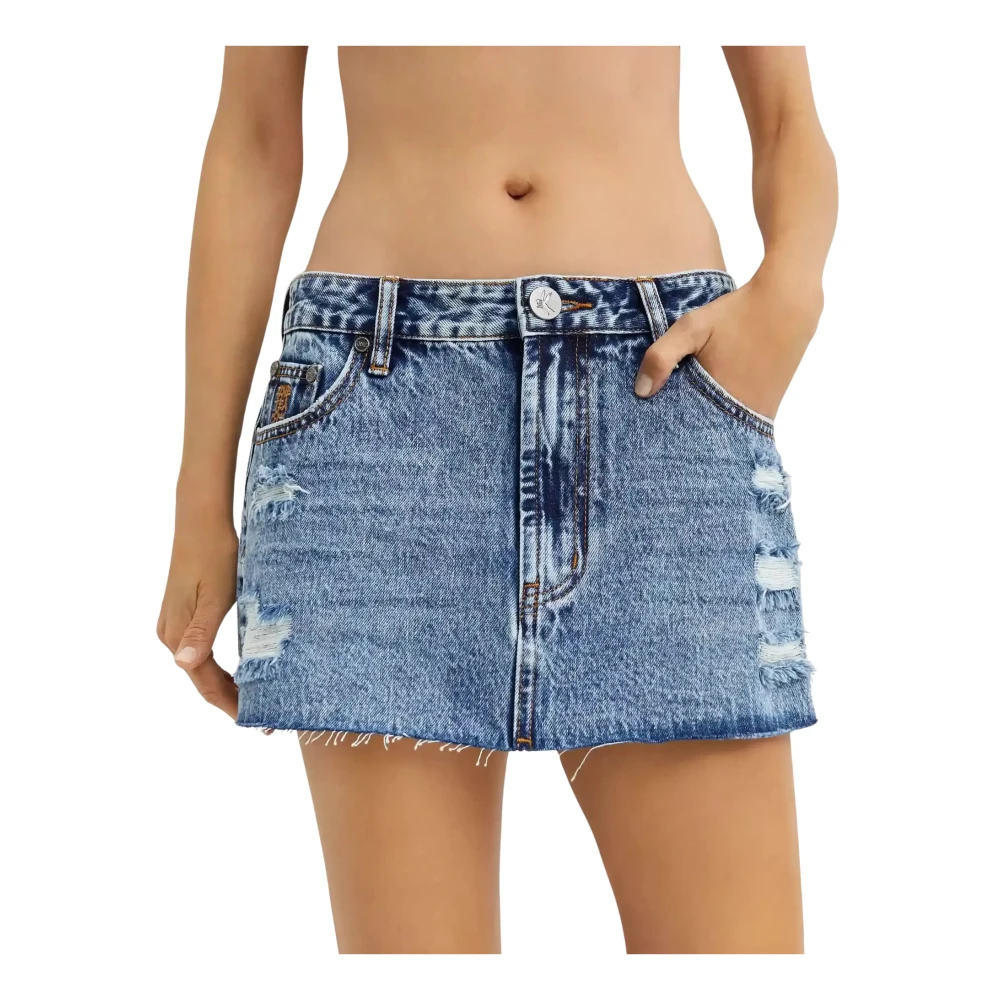 One Teaspoon Denim Mini Rok Distressed Ruwe Afwerking Blue Dames