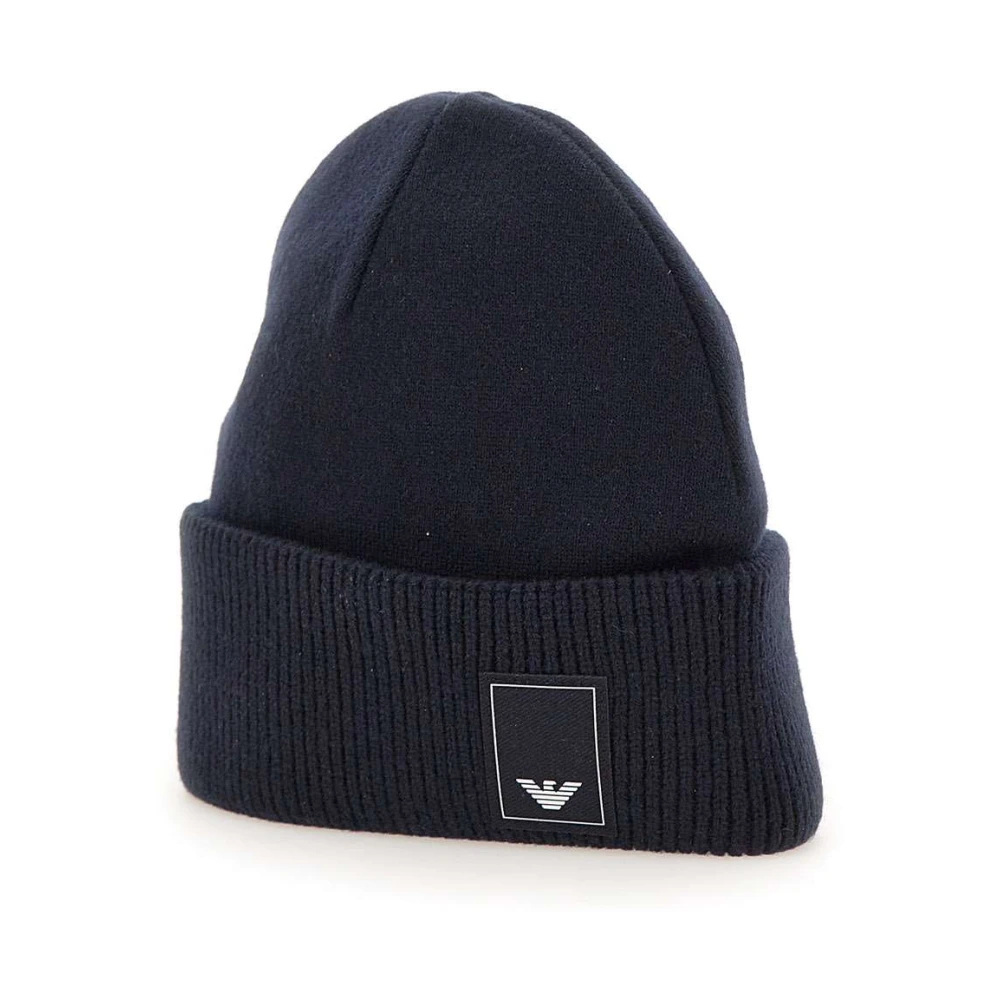 Emporio Armani Midnatt Blå Ull Kashmir Beanie Mössa Blue, Herr