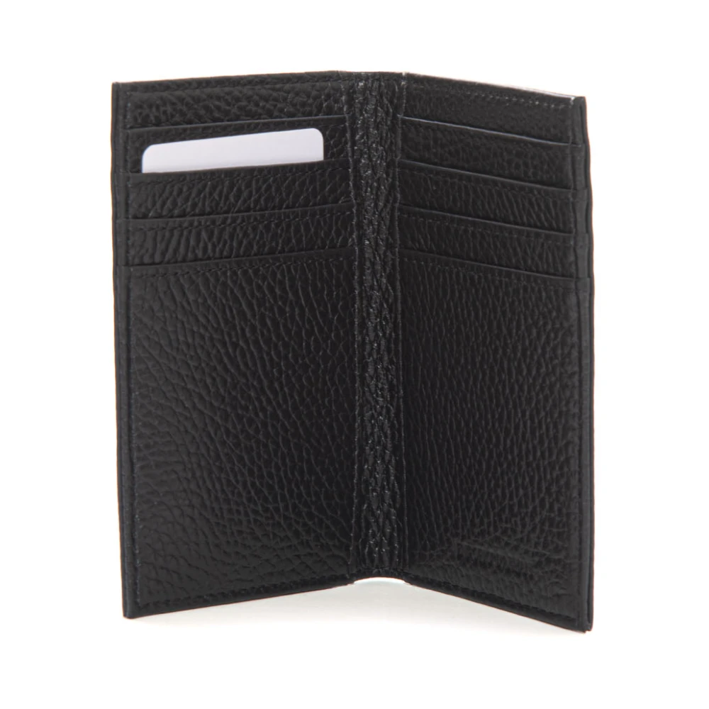 Emporio Armani Hammer Leather Verticale Portemonnee met Kaarthouder Black Heren