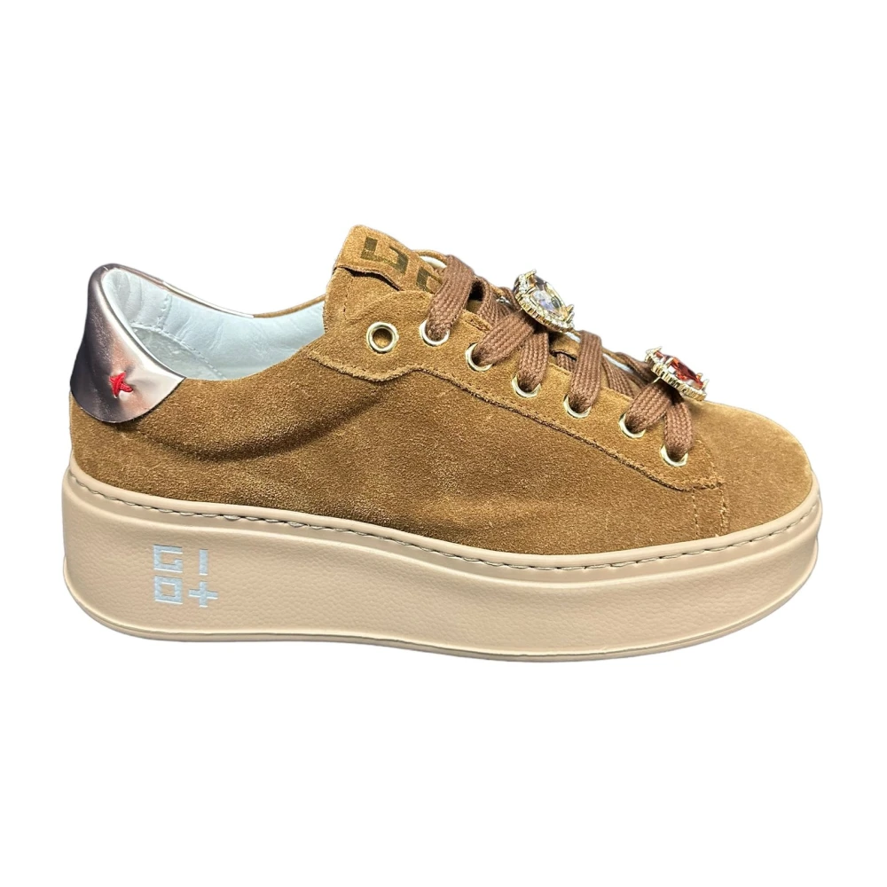 Gio+ Bruine Suède Sneakers met Bronzen Details Brown Dames