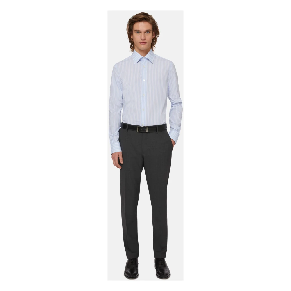 Boggi Milano Regular Fit Overhemd met Strepen van Katoen Blue Heren