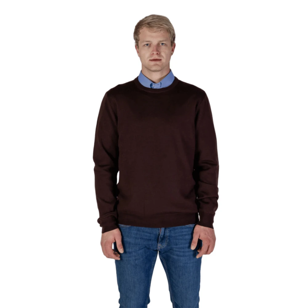 Aquascutum Merino Club Check Elleboog Patches Sweater Brown Heren