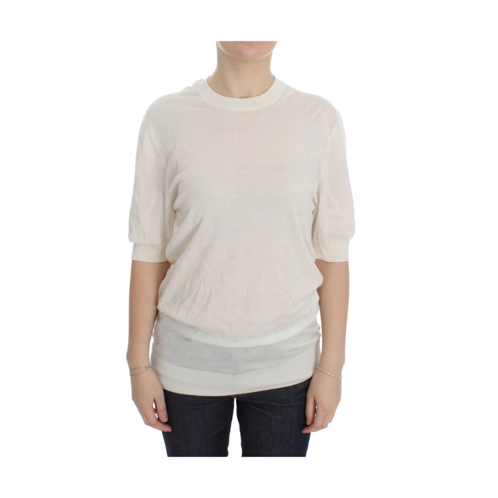Dolce & Gabbana Vrouw Wit Truien & Vesten Dames, S, Kasjmier, Prachtige Trui Met Halve Mouwen