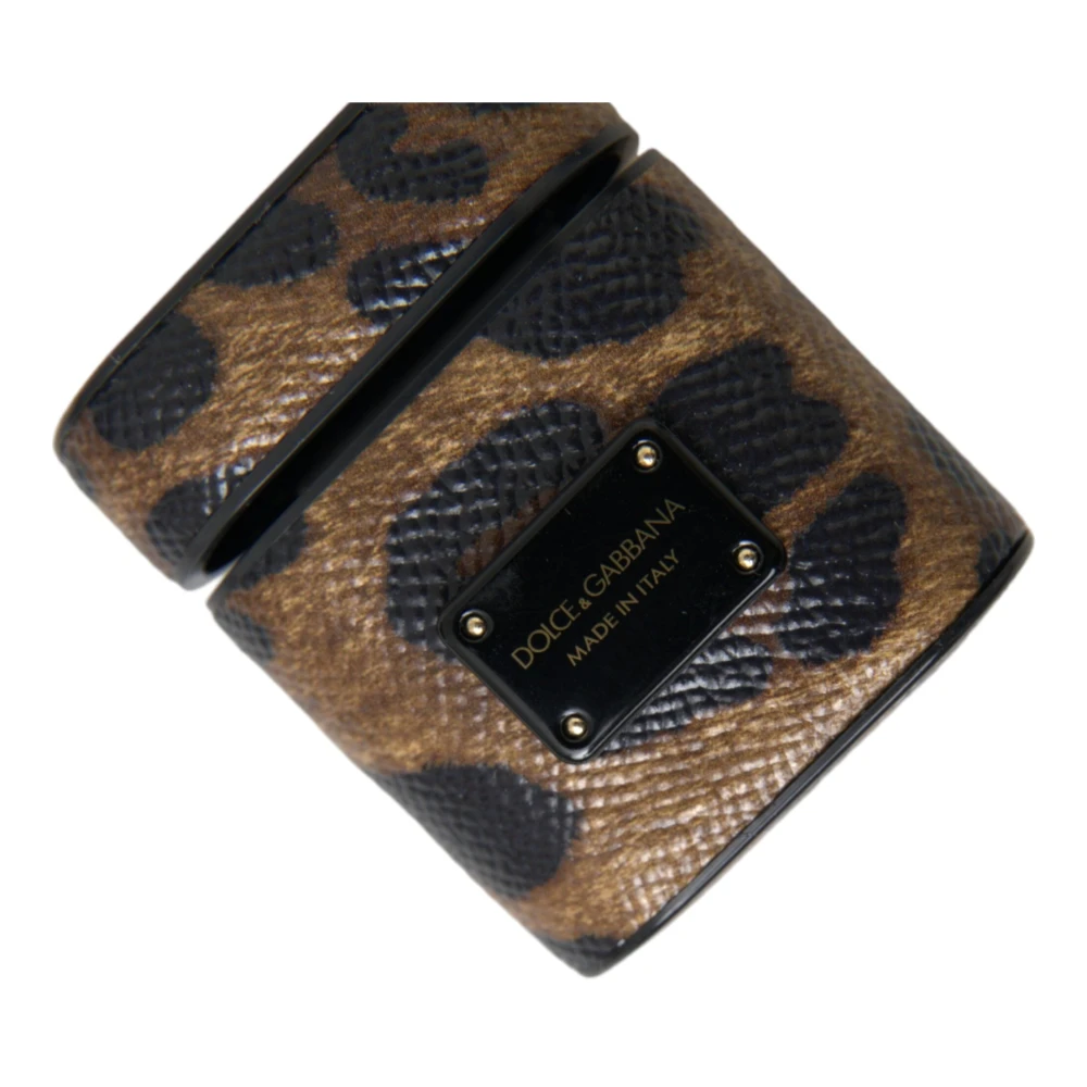 Dolce & Gabbana Luipaard Kalfsleren Airpods Hoesje Brown Unisex