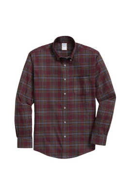 Slim Fit Non-Iron Rutig Stretch Twill Skjorta med Button Down-krage