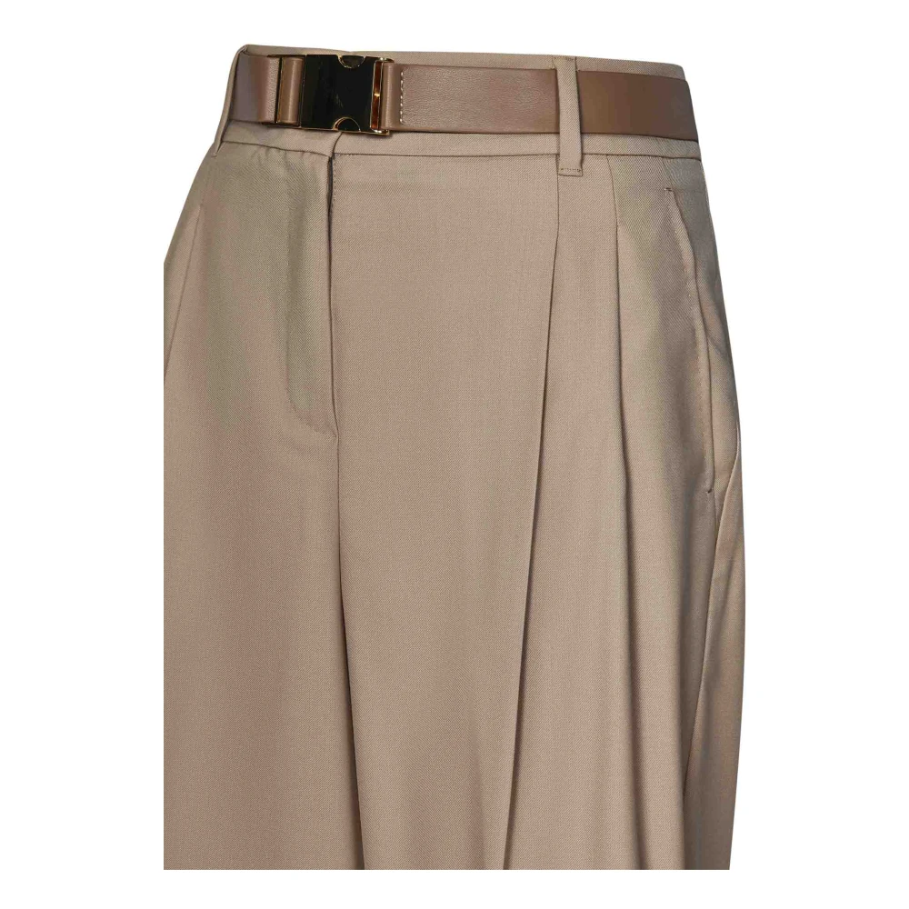 Max Mara Beige Broek met Eco-Leren Riem Beige Dames