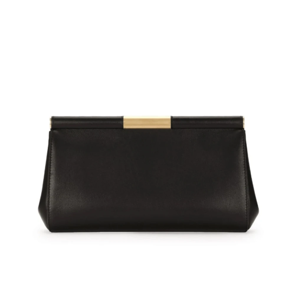 Dolce & Gabbana Zwarte leren clutch met ketting Black Dames