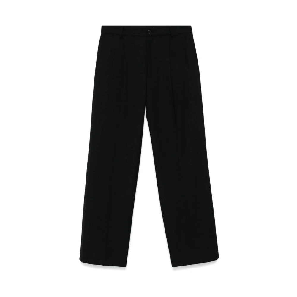 Dries Van Noten Zwarte wollen twill straight leg broek Black Heren
