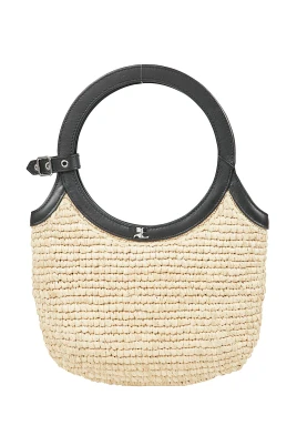 Handvävd raffia-tote med läderdetaljer
