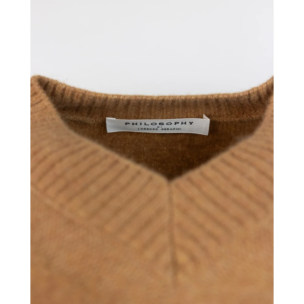 Philosophy di Lorenzo Serafini Bruine Gebreide Gilet V-Hals Logo Sweater Brown Dames