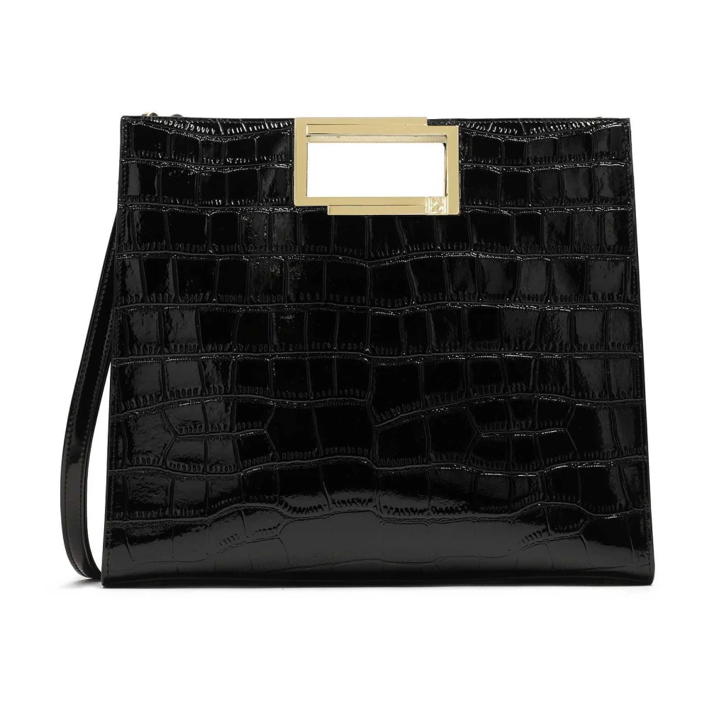 Kazar Exotische Zwarte Leren Handtas met Metalen Handvat Black Dames