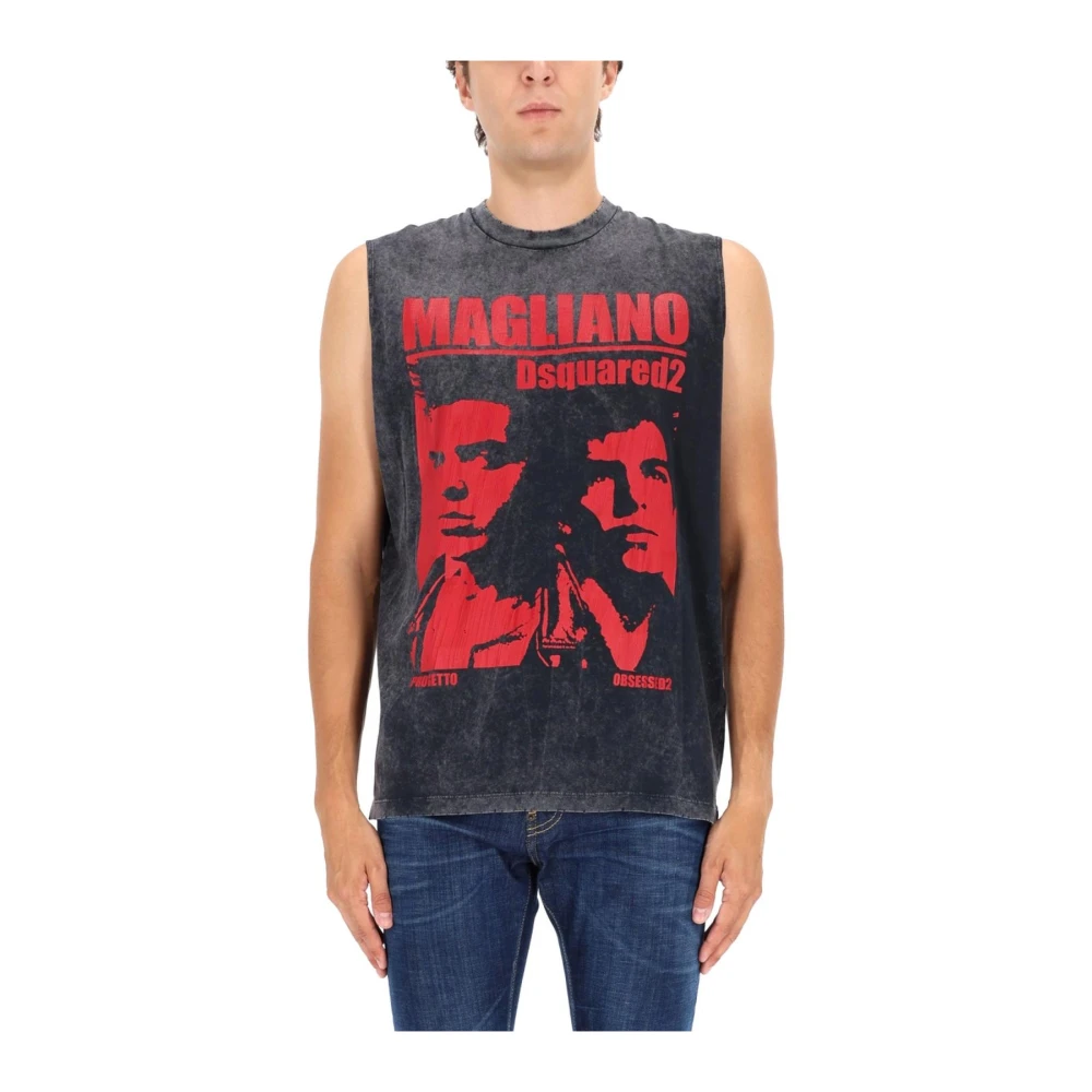 Dsquared2 Gray Graphic Print Sleeveless T-Shirt - Male - Sleeveless Tops - L - Tops