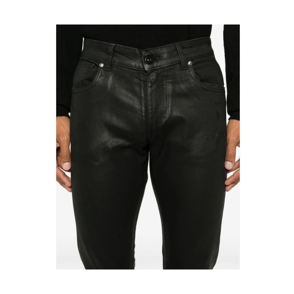 Salvatore Santoro Zwarte Denim Coated Tapered Leg Jeans Black Heren
