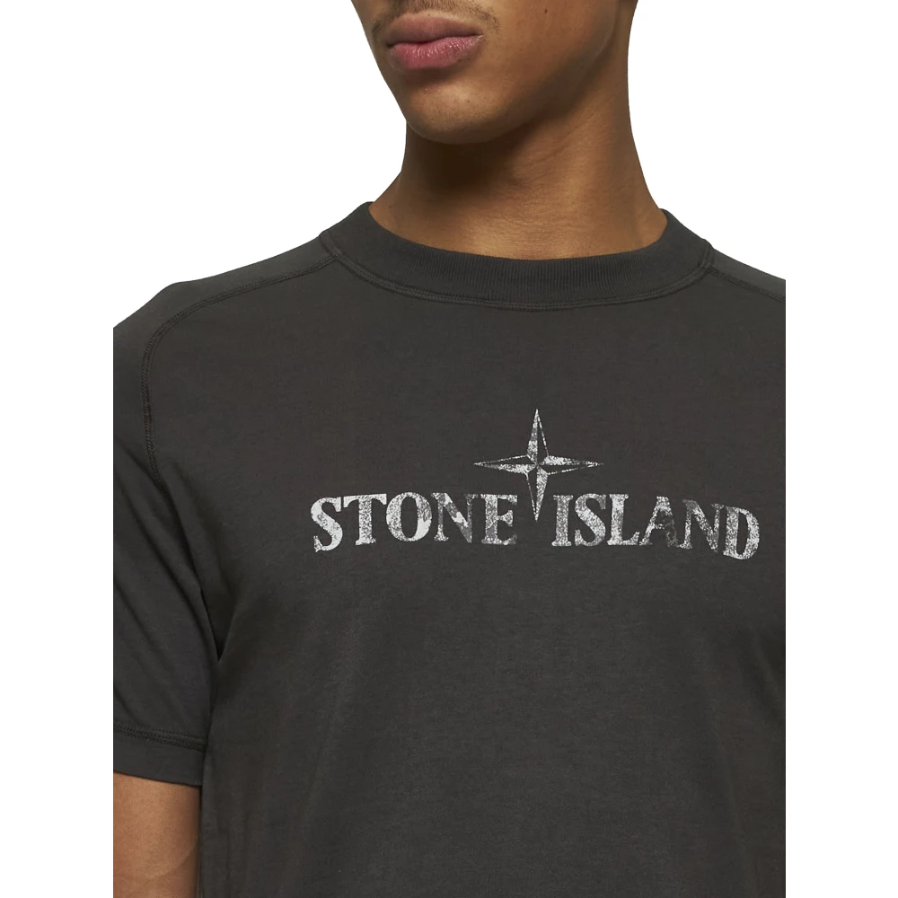 Stone Island Grijze Institutionele Drie Print T-shirt Black Heren
