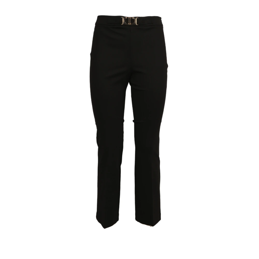 Twinset Zwarte Flare Broek met Trompe lOeil Riem Black Dames