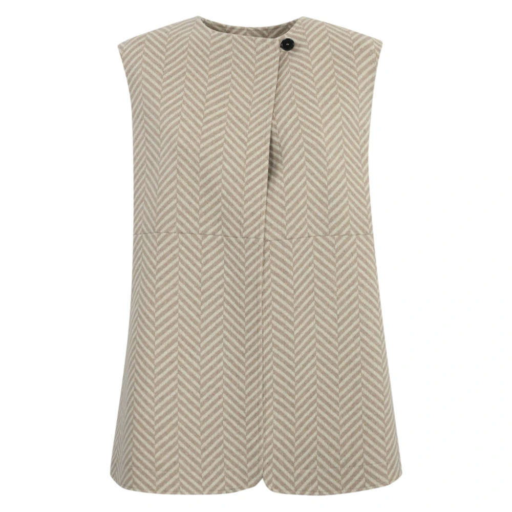 Liviana Conti Kasjmier Mouwloze Herringbone Jas Beige Dames