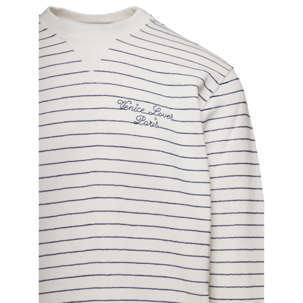 Golden Goose Gestreept katoenen sweatshirt met ronde hals White Heren