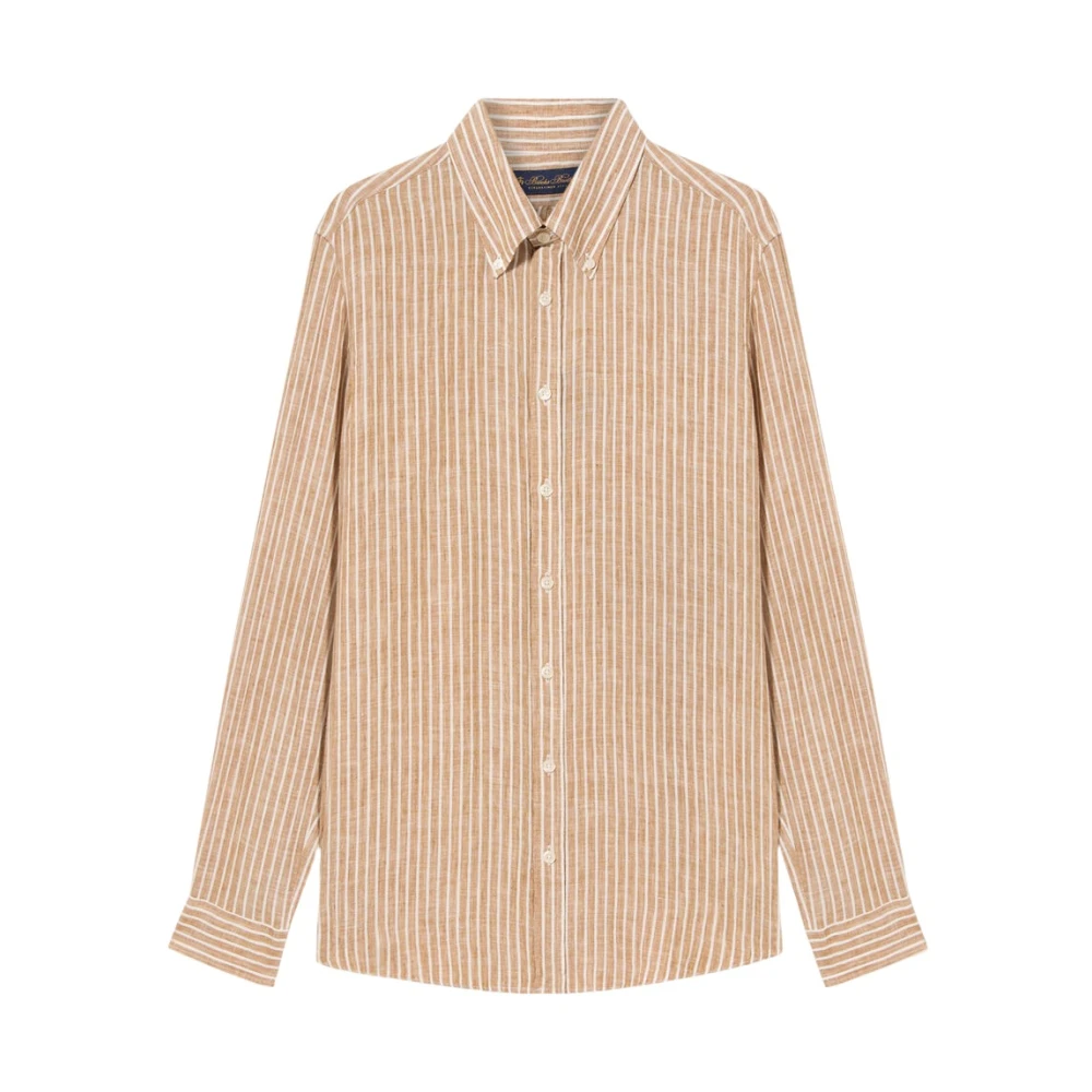 Brooks Brothers Slim Fit Gestreepte Linnen Knoopsluiting Overhemd Brown Heren